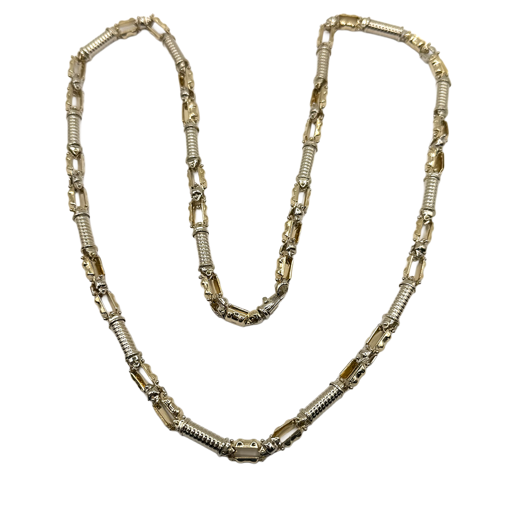 Fancy Link 14K White & Yellow Gold Necklace & Bracelet Suite