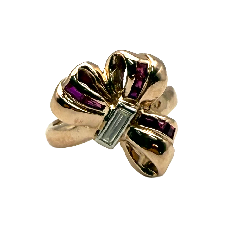 Retro Diamond Ruby 14K Rose Gold Ring