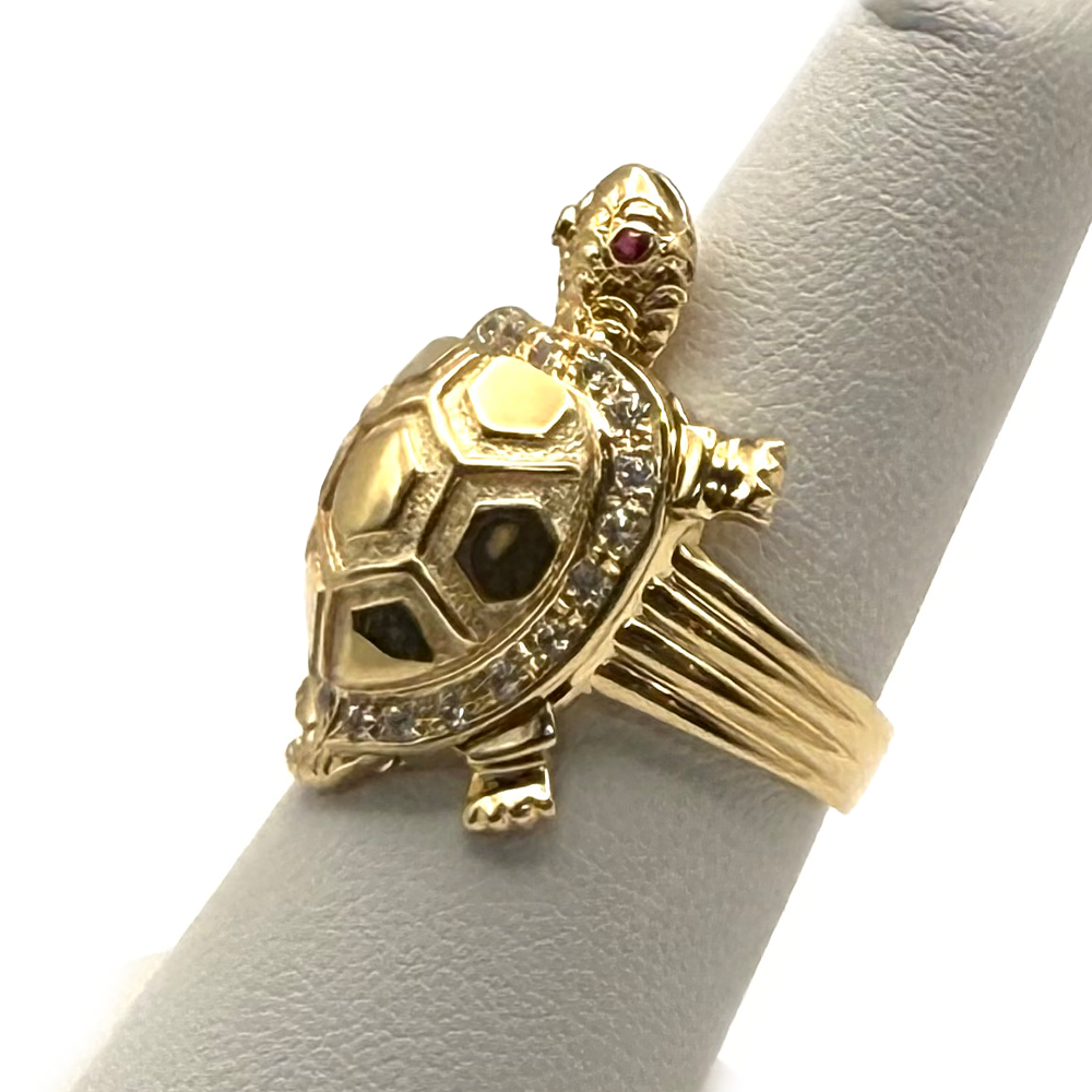 Turtle Design 14K YG CZ Ring