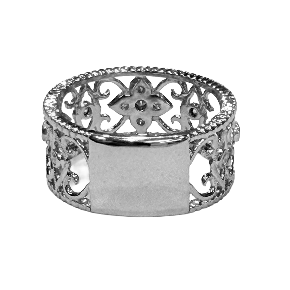 Diamond 14K White Gold Floral Design Band Ring
