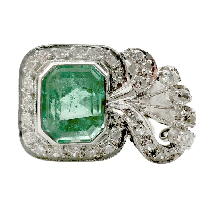 Emerald Diamond 10K White Gold Vintage Ring