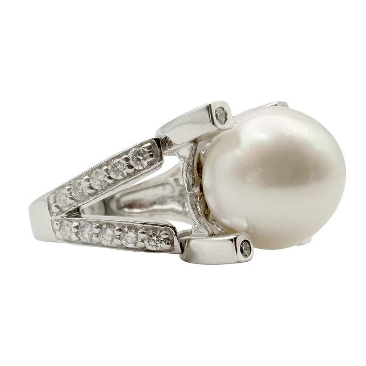 South Sea Pearl Diamond 14K White Gold Ring