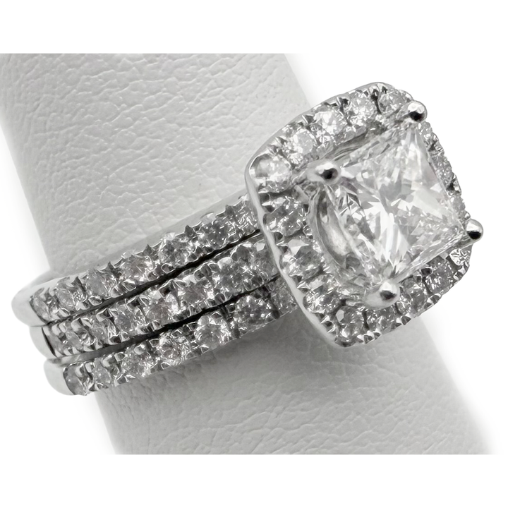 1.01 Carat E VS2 GIA Princess Cut Diamond 14K WG Wedding Ring Set