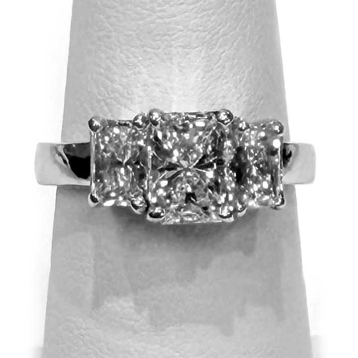 1.10 Carat E VS1 GIA Radiant Cut 14K WG Three Stone Ring