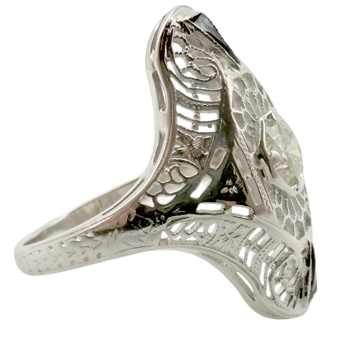 Art Deco Diamond Sapphire 18K White Gold Ring