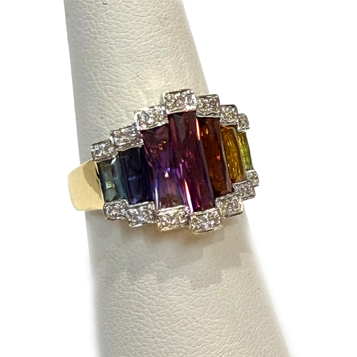 Multi Gemstone Diamond 18K YG Ring
