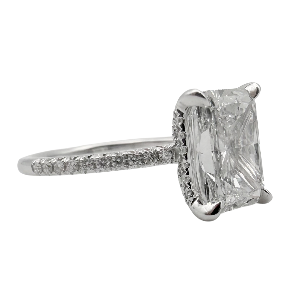 3.08 Carat SI1 G Lab Grown Radiant Cut Diamond 14K WG Ring