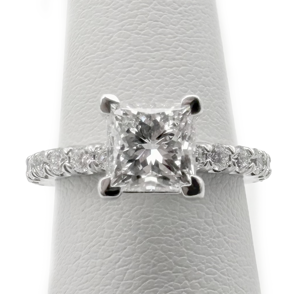 1.50 Carat E SI1 Princess Cut Diamond Platinum Ring