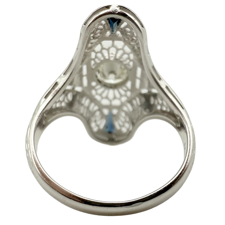 Art Deco Diamond Sapphire 18K White Gold Ring