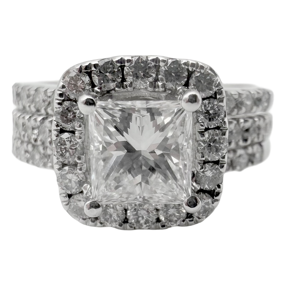 1.01 Carat E VS2 GIA Princess Cut Diamond 14K WG Wedding Ring Set