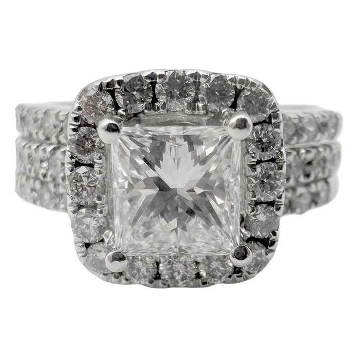 1.01 Carat E VS2 GIA Princess Cut Diamond 14K WG Wedding Ring Set