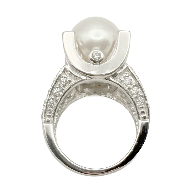 South Sea Pearl Diamond 14K White Gold Ring
