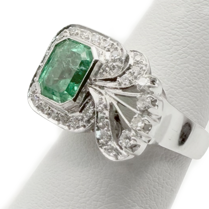 Emerald Diamond 10K White Gold Vintage Ring