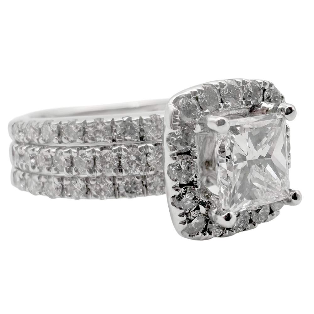 1.01 Carat E VS2 GIA Princess Cut Diamond 14K WG Wedding Ring Set