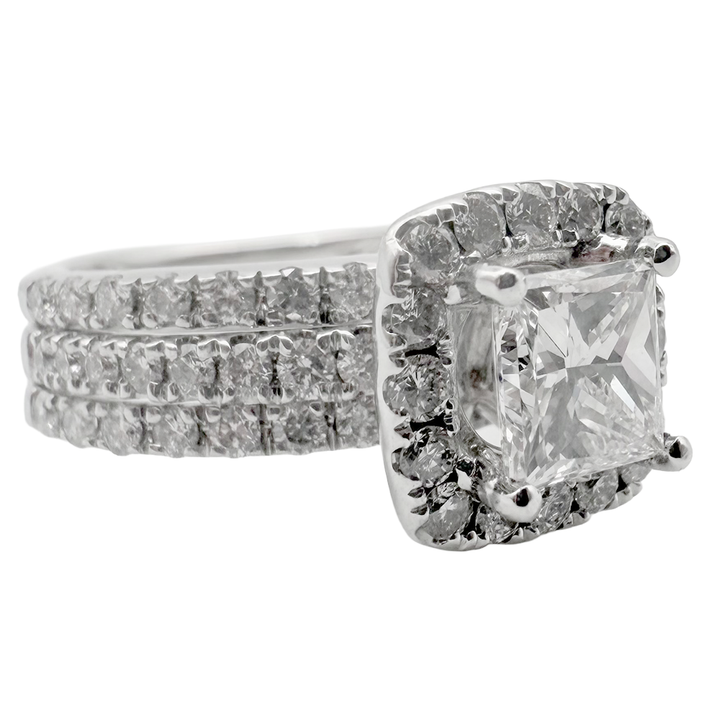 1.01 Carat E VS2 GIA Princess Cut Diamond 14K WG Wedding Ring Set