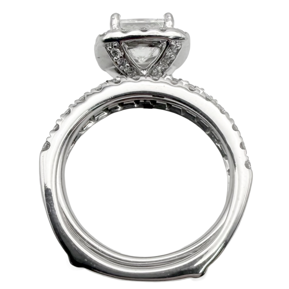 1.01 Carat E VS2 GIA Princess Cut Diamond 14K WG Wedding Ring Set