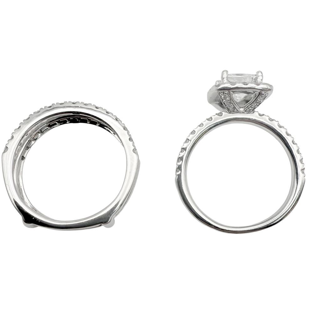 1.01 Carat E VS2 GIA Princess Cut Diamond 14K WG Wedding Ring Set