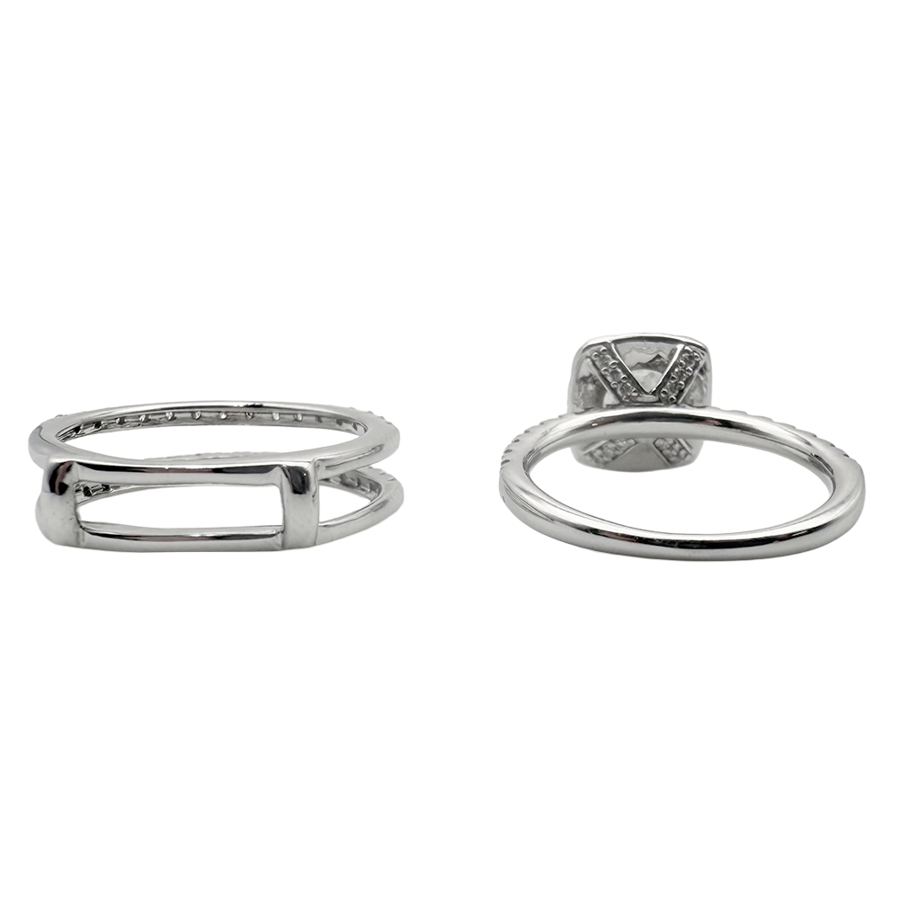1.01 Carat E VS2 GIA Princess Cut Diamond 14K WG Wedding Ring Set
