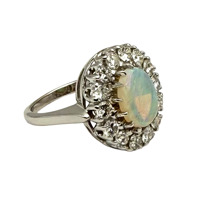 Opal Diamond 14K White Gold Ring