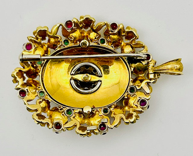 Vintage 18K Yellow Gold Brooch Pendant