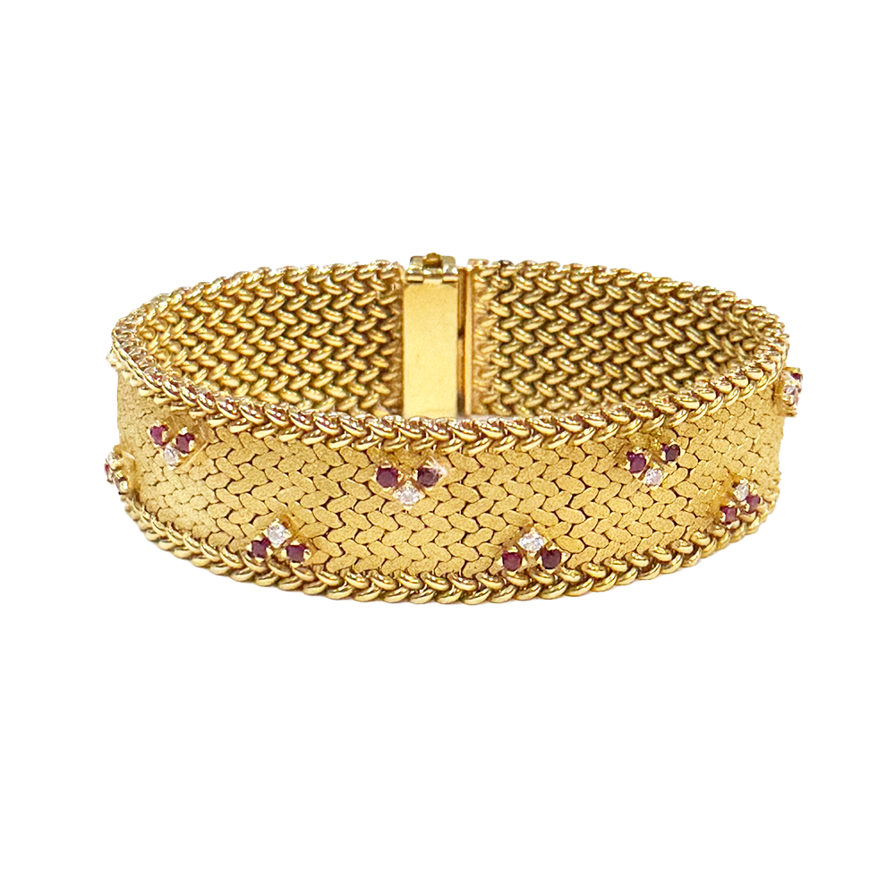 Vintage Ruby Diamond 18K Yellow Gold Bracelet