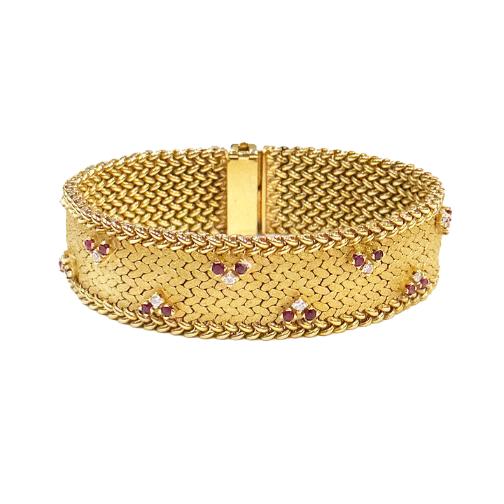 Vintage Ruby Diamond 18K Yellow Gold Bracelet