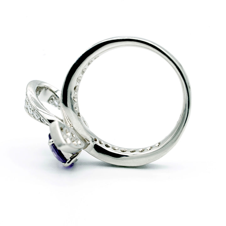 Violet Colored Natural Sapphire Diamond Platinum Ring