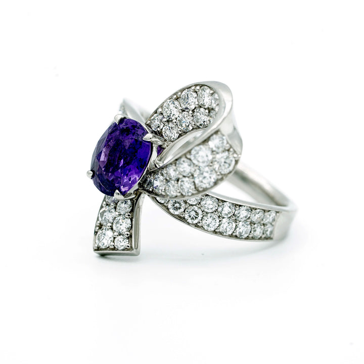 Violet Colored Natural Sapphire Diamond Platinum Ring