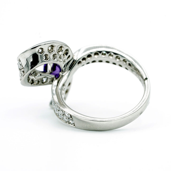 Violet Colored Natural Sapphire Diamond Platinum Ring