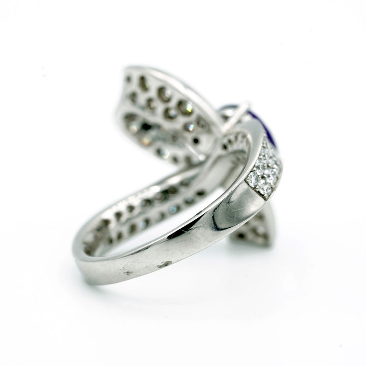 Violet Colored Natural Sapphire Diamond Platinum Ring