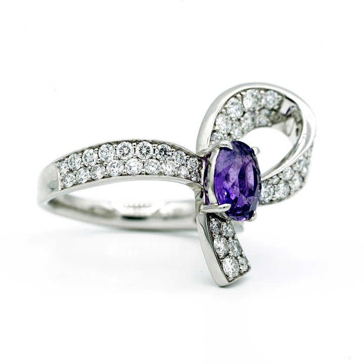Violet Colored Natural Sapphire Diamond Platinum Ring