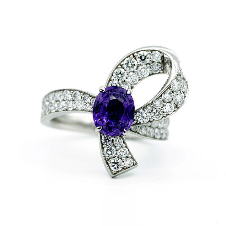 Violet Colored Natural Sapphire Diamond Platinum Ring