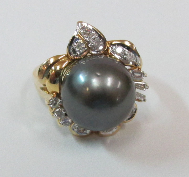 Tahitian Black Pearl Diamond 14K Yellow Gold Jewelry Suite