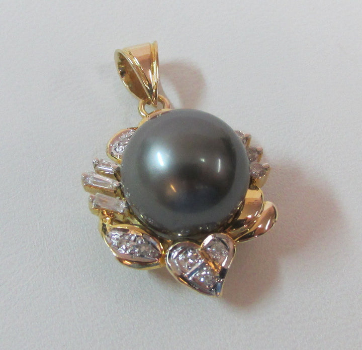 Tahitian Black Pearl Diamond 14K Yellow Gold Jewelry Suite