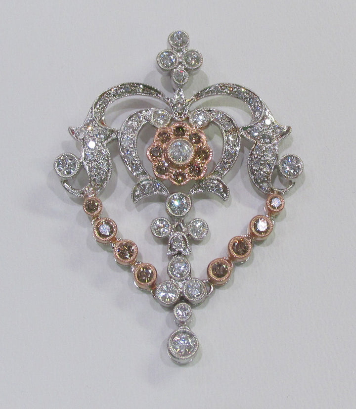 Fancy Brown & Colorless Diamond 18K White Gold & Rose Gold Pendant