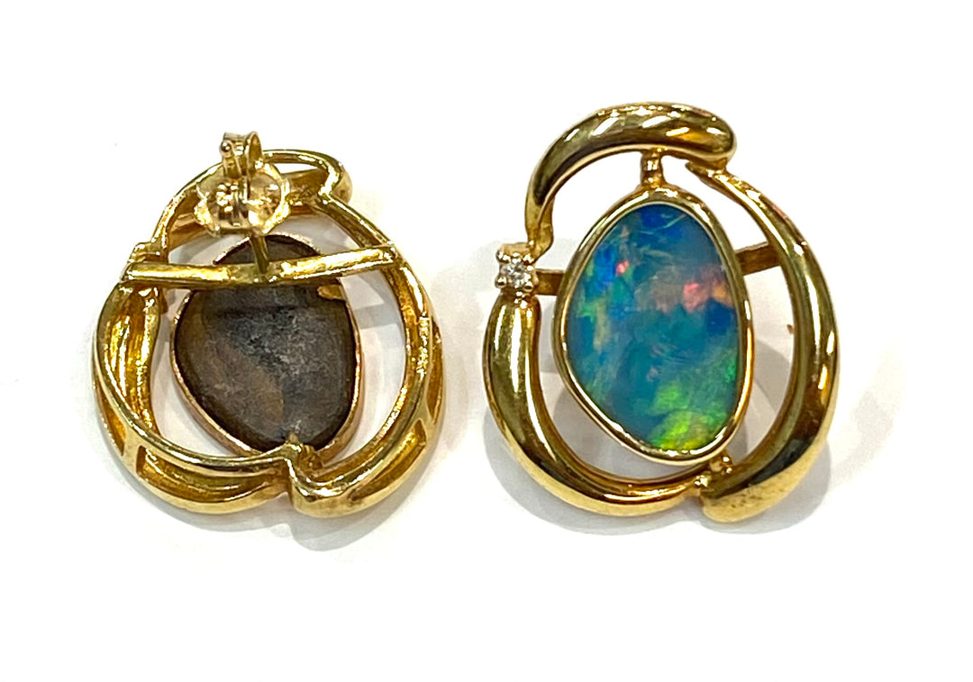 Black Opal Yellow Gold Custom Made Earrings