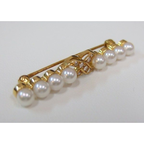 Tiffany & Co. Diamond Pearl 18KYG Signature Brooch/Pin